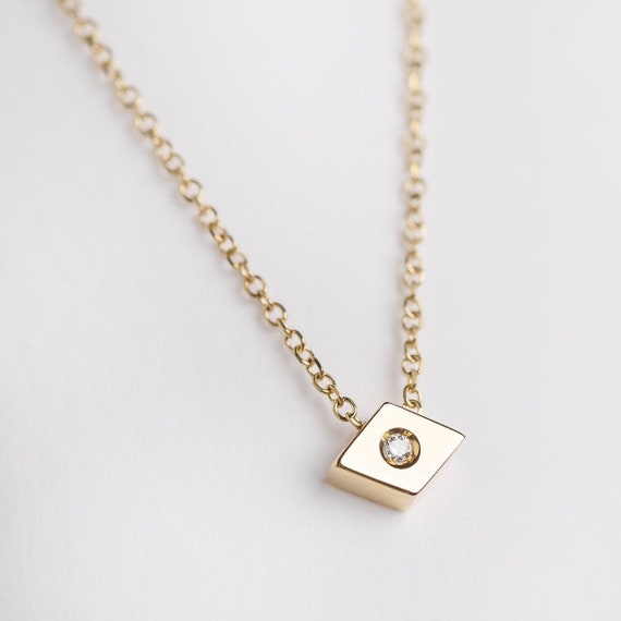 Rhombus Necklace Diamond Necklace 18K Gold Necklace Etsy