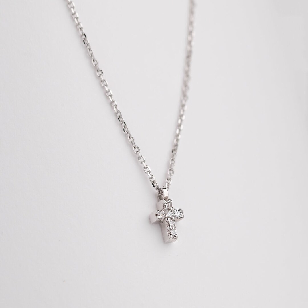 Tiny Cross Necklace, Minimalist Cross, Cubic Zirconia Cross, Real ...