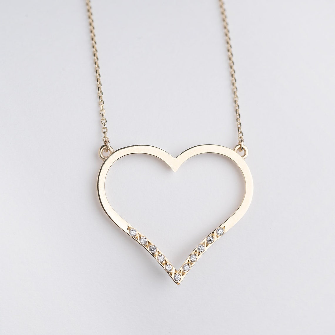 Large Open Heart Necklace - Gold