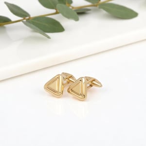 14K Gold Cufflinks, Triangle Gold Cufflinks, High-Polish Cufflinks, Men&#39;s Gold Cufflinks, Geometric Gold Cufflinks, Luxury Gold Cufflinks