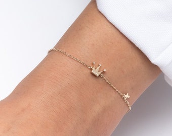 Crown Bracelet, Star Crown Bracelet, Queen Bracelet, 14K