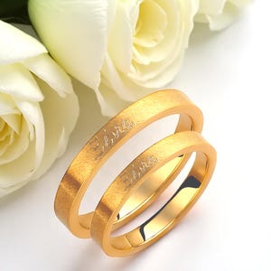 3mm Wedding Bands, Engraved Wedding Rings, Wedding Band Pair, Custom Gold Rings, 14k Gold Wedding Set, His and Hers Rings