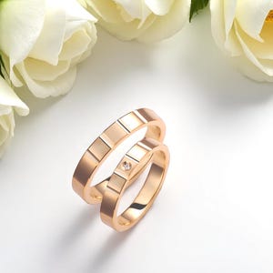 3mm Wedding Bands, Diamond Wedding Rings, His and Hers Rings, Minimalist Bands, Wedding Band Pair, Custom Gold Rings, Modern Couple Rings