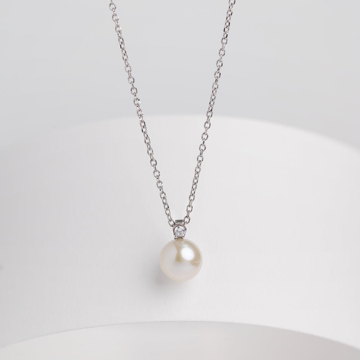 Floating Pearl Diamond Necklace in 14K White Gold for June Etsy