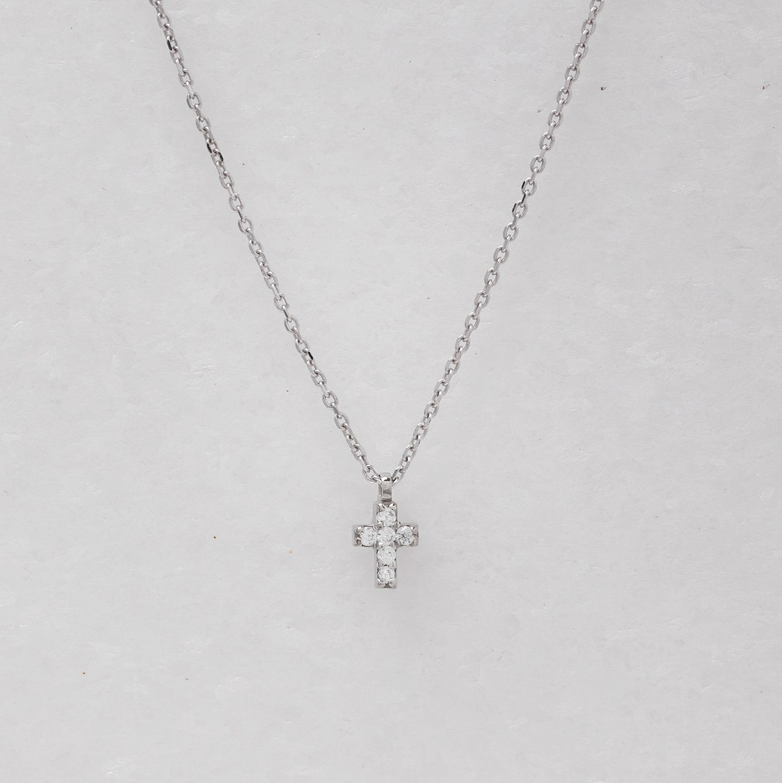 Tiny Cross Necklace Dainty Cross Necklace Diamond Cross Etsy