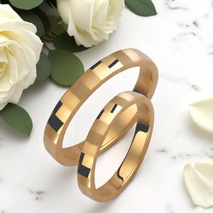 Couples Ring Set, His and Hers Wedding Band Set, Engagement Ring Set, Gold Wedding Band, Promise Ring Set, Gold Ring Set
