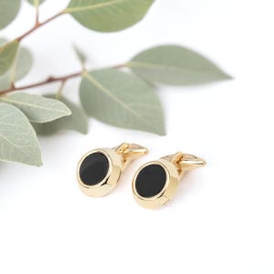 Onyx Cufflinks: 14K Yellow Gold Tuxedo Studs, Groom Gift