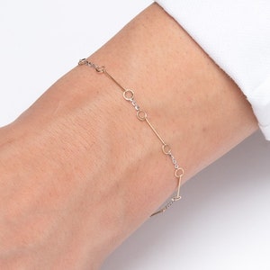 Chain Bracelet, Solid 14K Gold Bracelet, Gold Hand Chain, Layered Bracelet, Two-Tone Bracelet, Classic Gold Bracelet, Stacking Bracelet