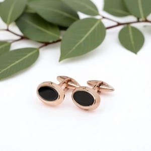 Onyx Oval CuffLinks, 14K Rose Gold Cufflinks, Onyx Cufflinks, Tuxedo Studs, Wedding Cufflinks, Best Man Cufflinks, Groom Gift