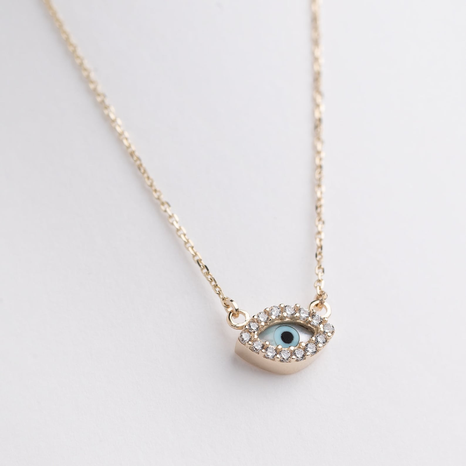 Oval Evil Eye and Side Cross Necklace in 14K Gold for Good Etsy