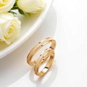 Minimal Wedding Band Set, Wedding Bands Set, Matching Rings, Engrave Band Ring, Wedding Band Pair, Custom Gold Rings, 14k Gold Wedding Set