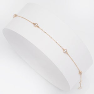 14k Solid Gold CZ Station Bracelet: Minimalist Dainty Jewelry