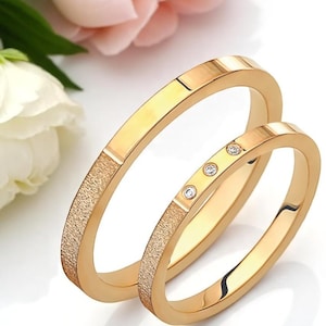 Slim Wedding Bands, Diamond Band Set, Minimalist Bands, His and Hers Rings, Custom Engraved Bands, Matching Rings Set, 14k Wedding Rings