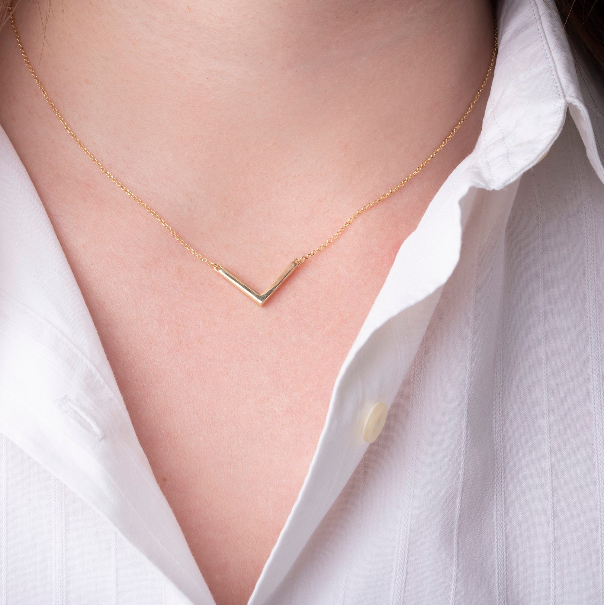V Necklace Gold V Necklace V Shaped Necklace V Pendant Etsy