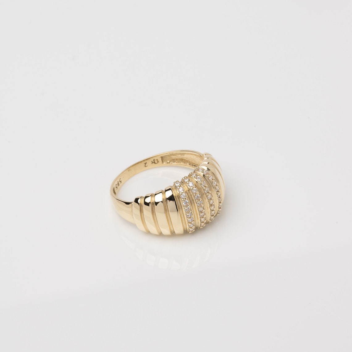 Croissant Ring CZ Croissant Ring Thick Dome Ring Ribbed - Etsy
