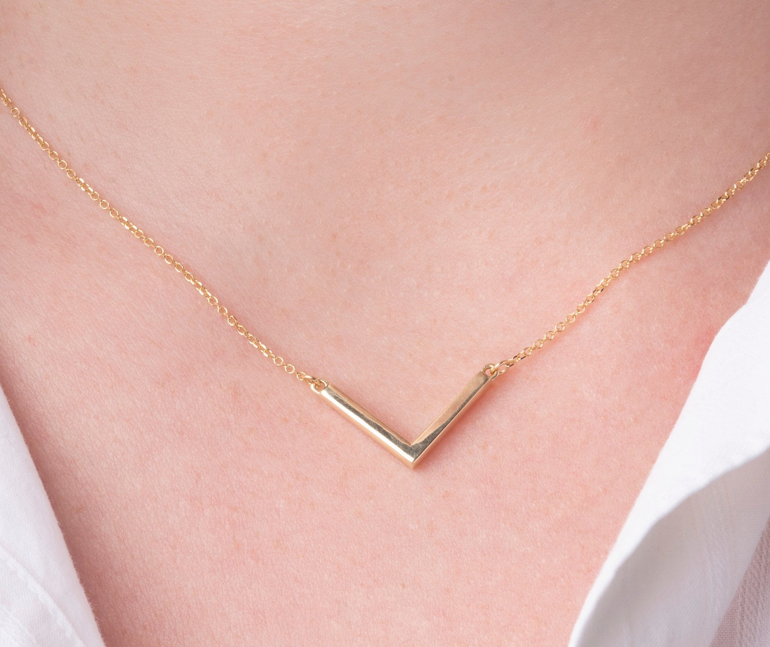 V Necklace Gold V Necklace V Shaped Necklace V Pendant Etsy