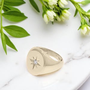 14k Gold Diamond North Star Signet Ring - Polaris Jewelry
