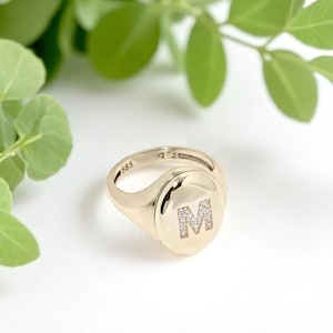 Monogram Signet Ring, Diamond Signet Ring, Oval Signet Ring, Personalized Ring, Custom Ring, Signet Ring Women, Luxury Gold Signet