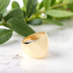 Large Gold Dome Ring, Statement Ring, Asymmetrical Ring, Dome Ring Women Gold, Solid Gold Signet Ring, 60th Birthday Gifts for Women