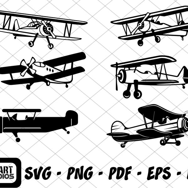Biplane SVG, fly svg, Propeller plane svg, aircraft svg, Airplan svg, Clipart, Cut Files for Silhouette