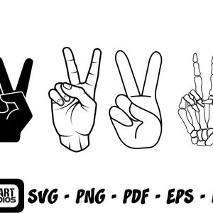Mão de Paz SVG | Símbolo de Mão de Sinal de Paz PNG Clipart | SVG de Paz | Clipart de Mão Groovy | Arquivo de Corte Hippie para Cricut Svg