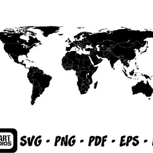 World Map SVG, World SVG, Travel SVG, World Map, Clipart, Svg, Map Dxf, Map Cut File for Silhouette, Continents Shape, Global Map Svg