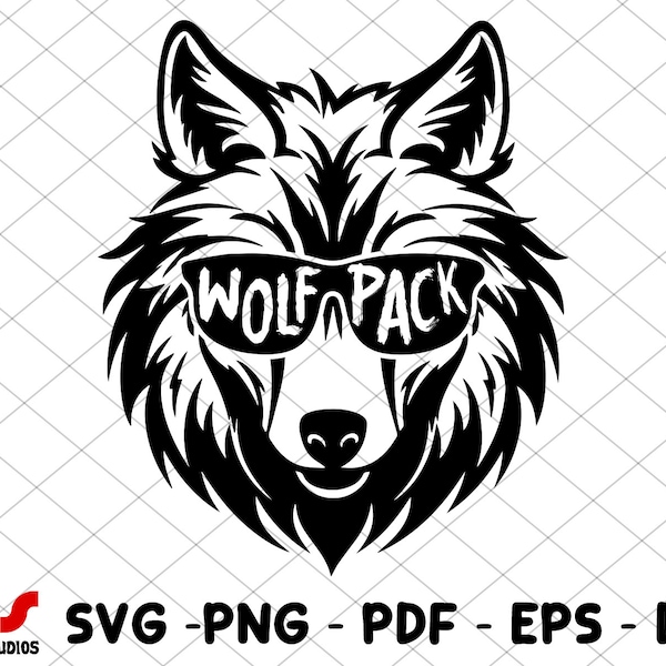 オオカミの群れ SVG、オオカミの頭、サングラスをかけたオオカミ、動物 SVG、オオカミの群れのサングラス SVG、オオカミ SVG、オオカミの頭 SVG、オオカミ SVG、オオカミのシルエット