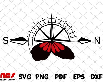 Compass SVG, Compass Rose PNG, Nautical Compass DXF, North South East West Svg, Compass Butterfly, Compass Butterfly svg
