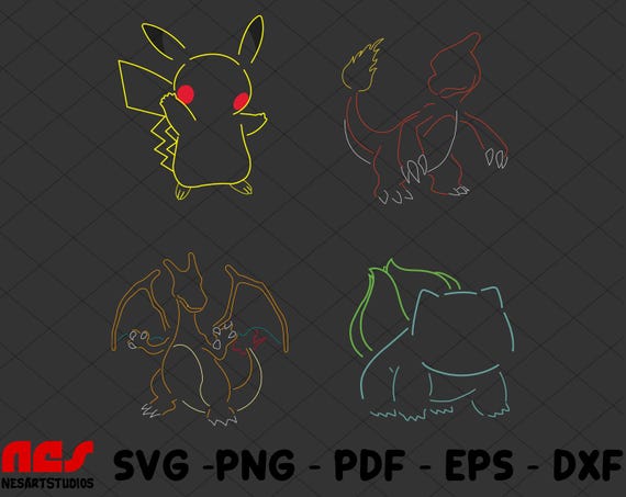 Pokemon Line Dvg, pokemon Line, charmander, Pikachu, Squirtle, Bulbasaur, Pokemon Gift, Pokemon wall Decor, Pokemon Line Svg