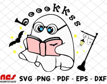 Amante de livros Fantasma fofo SVG, Fantasma de livro retrô svg, Fantasma de Halloween Livro Nerd svg, Leia mais livros svg, Boo SVG, Temporada assustadora svg, Fantasma SVG
