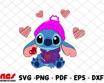Stitch Valentine svg, Heart Png, Valentine's Day Svg, Happy Valentine's Png, Love Png, Stitch Cartoon svg, Sublimation, Stich.
