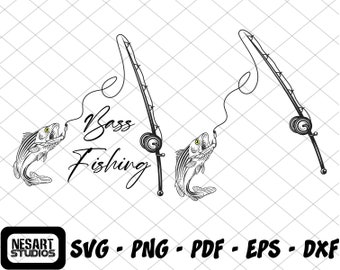 Bass Fishing Svg, Fisherman Svg, Fish Svg Vector Cut file for Cricut, Silhouette, Pdf Png Eps Dxf, Decal, Sticke