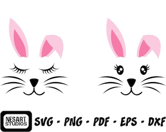 Bunny Face SVG, Easter Rabbit Clip Art, Woodland Cut Files