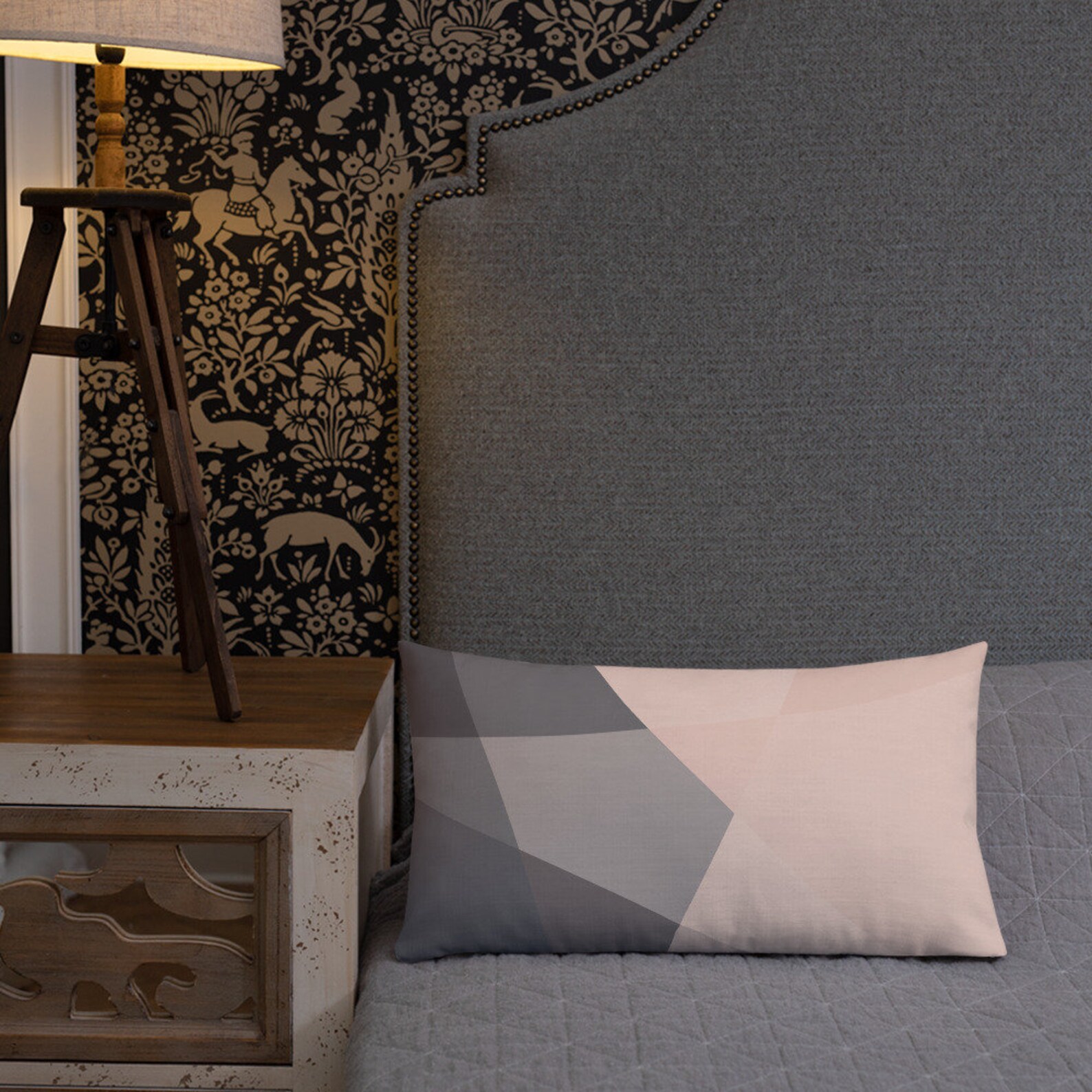 Geometric Pattern Pink and Grey Cool Cushion Premium Pillow Etsy