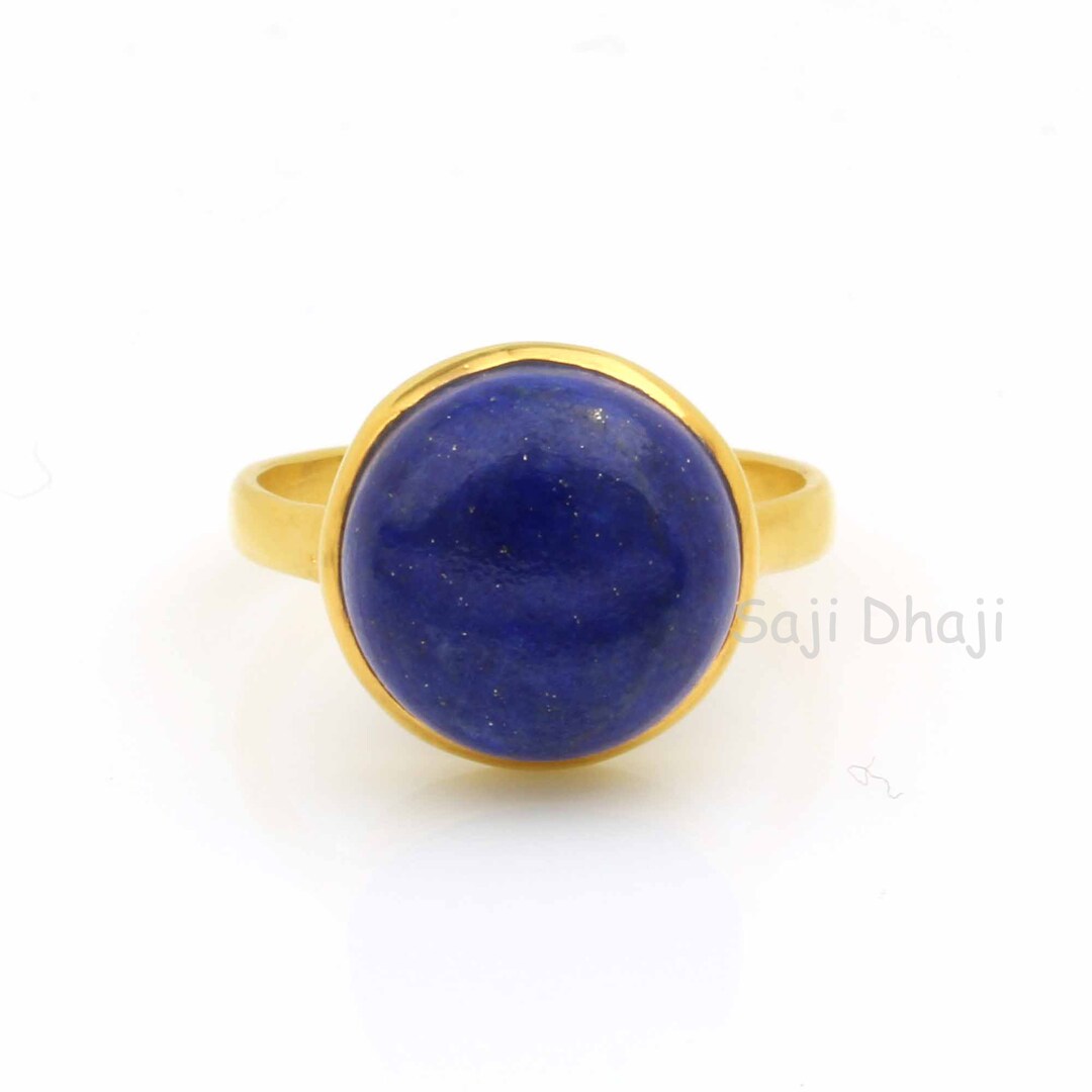 Anillo De Lapislázuli Azul - Plata De Ley 925, Piedra Natural Cabujón, Regalo Para Libra/Octubre, Esposo, Compromiso