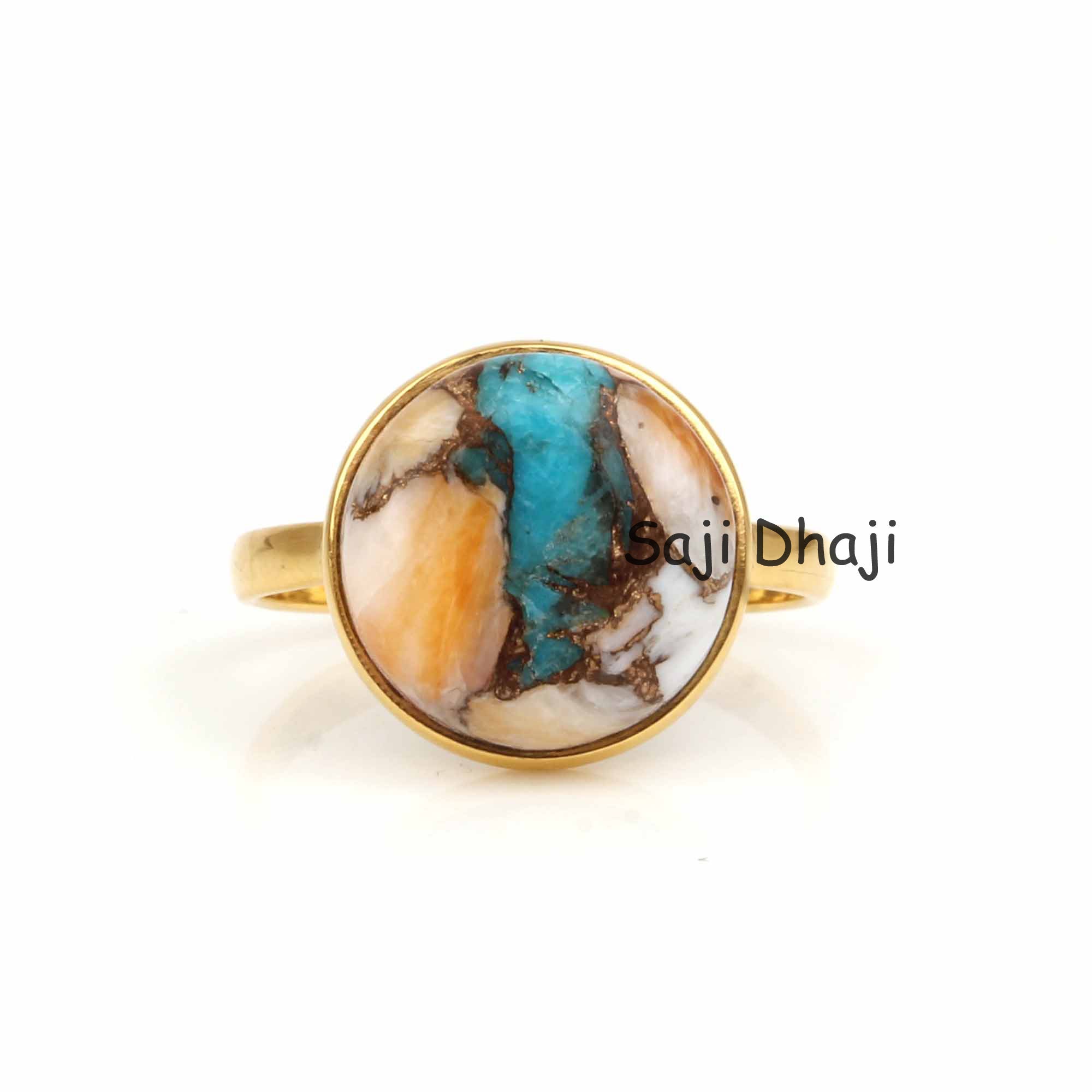 Spiny Oyster Copper Turquoise Silver Ring