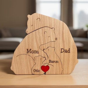 Personalised Wooden Bear Family Puzzle, Mothers Day Gift, Unique Family Ornament, For Family of 2-8, Wood Decor, Thoughtful Present for Mum