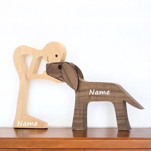 Wooden Man And Dog - Wooden Sculpture Dog Lovers - Wooden Dog Owner Ornament - Dog Decoration Gift - Wooden Dog Statue - Dog Figurine Decor