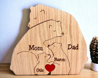 Personalised Family Decoration Puzzle - Mothers Day Gift - Custom Wooden Bear Family Puzzle - Personalized Cute Family Wooden Carved Puzzle