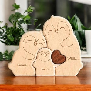 Personalized Penguin Family Puzzle, Custom Wooden Gift, Family Ornament, Baby Shower Decor, Family Gift, Family keepsake, Penguin Gift