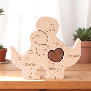 Personalized Dinosaur Family Puzzle, Custom Wooden Dino Gift, Kids Room or Nursery Decor, Baby Shower, Birthday or Family Christmas Gift