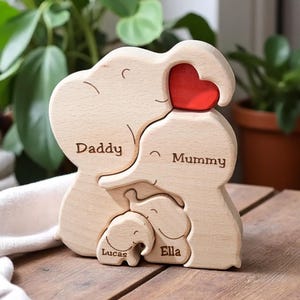 Personalised Wooden Elephant Family Puzzle, Family Decor, Elephant Keepsakes, Elephant Gift, Gift For Mum, Family Keepsake, Adoption Gifts