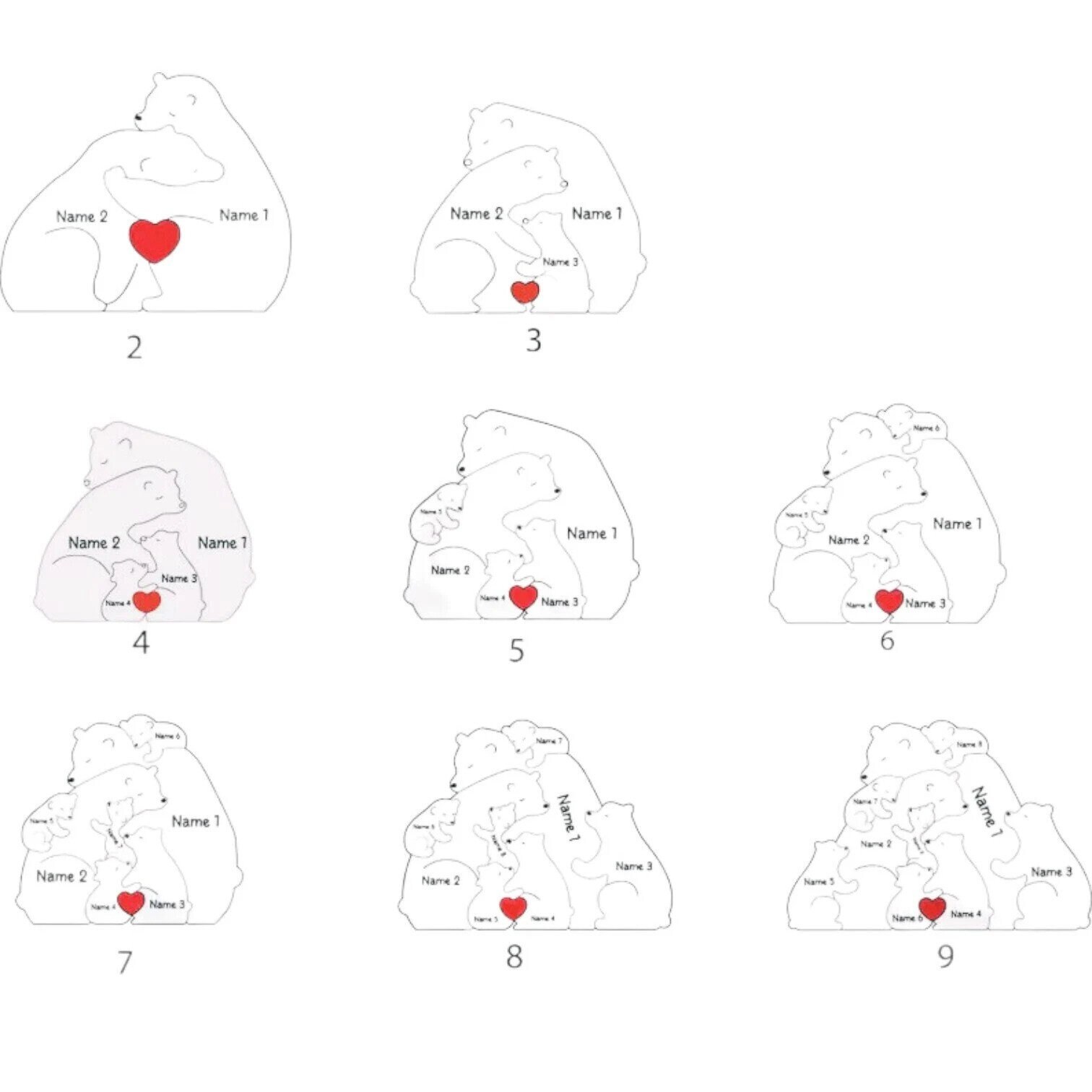 Personalzed Wooden Bear Famly Puzzle, Wooden Anmal Puzzle For Famly