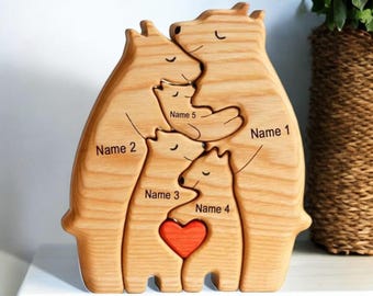 Personalised Wooden Bear Family Puzzle, Mothers Day Gift, Unique Family Gift, Home Keepsake, Custom Ornament For Family of 2-8, Anniversary