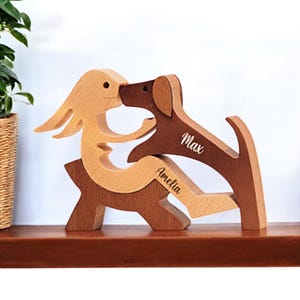 Woman And Dog Statue - Wooden Sculpture Dog Lover - Wooden Dog Owner Ornament - Dog Decoration Gift - Wooden Dog Statue - Dog Figurine Decor