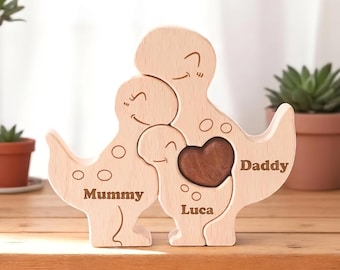 Personalized Dinosaur Family Puzzle, Custom Wooden Dino Gift, Kids Room or Nursery Decor, Baby Shower, Birthday or Family Christmas Gift