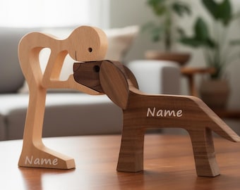 Personalised Wooden Dog & Owner Figurine, Christmas Dog Lover Gift, Dog Mum Gift, Dog Dad Gift, Custom Pet Keepsake, Dog Memorial Ornament