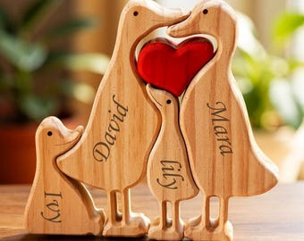 Rompecabezas personalizado de la familia de patos, recuerdo de patito de madera, regalo de Navidad para familias de 3 a 7 personas, regalo para recién nacidos, regalo para mamás primerizas, regalo de decoración para el hogar