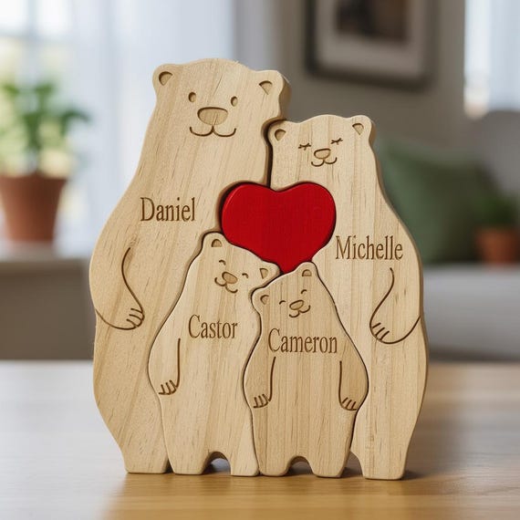 Personalised Wooden Bear Family Puzzle, New Mum Gift, New Baby