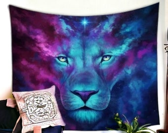 Lion Tapestry - Lion Painting Tapestry - Blue Lion Tapestry - Tapestries Lion Decoration - Blue Lion Tapestry - Blue Tapestry - Lion Gifts
